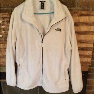 Womens WHITE North Face zip front fleece jacket.